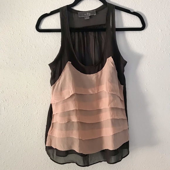 silk ruffles top in brown and peach Small - Picture 1 of 9
